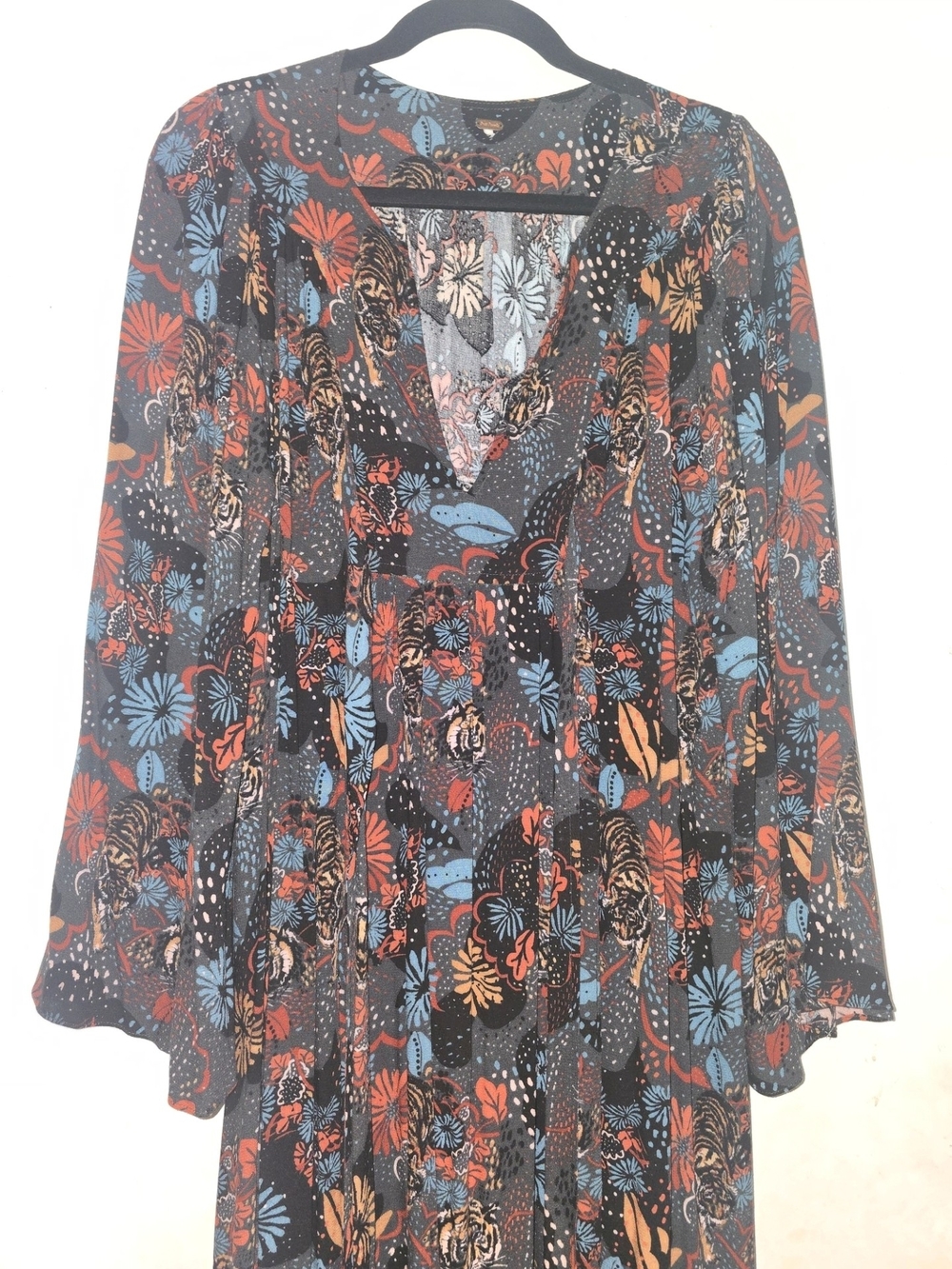Free People Tiger Pint Maxi Dress with Blue and Rust Floral Accents 100% Rayon - Picture 5 of 14